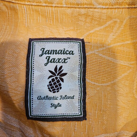 Jamaica Jaxx Hawaiian Shirt Mens M 100% Silk Embroidered Leaves Vacation cruise - Picture 3 of 12